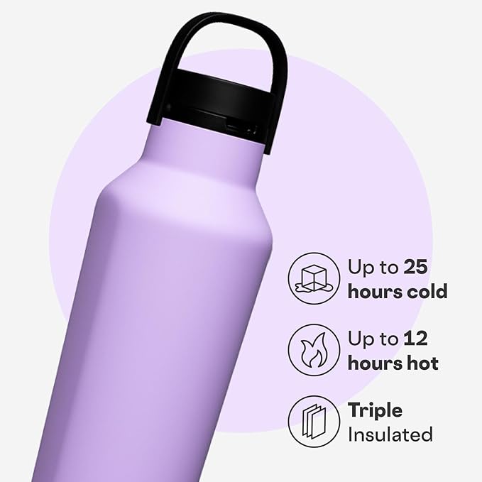 Corkcicle Sport Canteen - Keeps Drinks Cold 25 Hours - Stainless Steel Water Bottle - Triple-Insulated - Spill-Proof - Summer Drinkware Gift - Keeps Drinks Ice Cold - 20 oz - Sun-Soaked Lilac