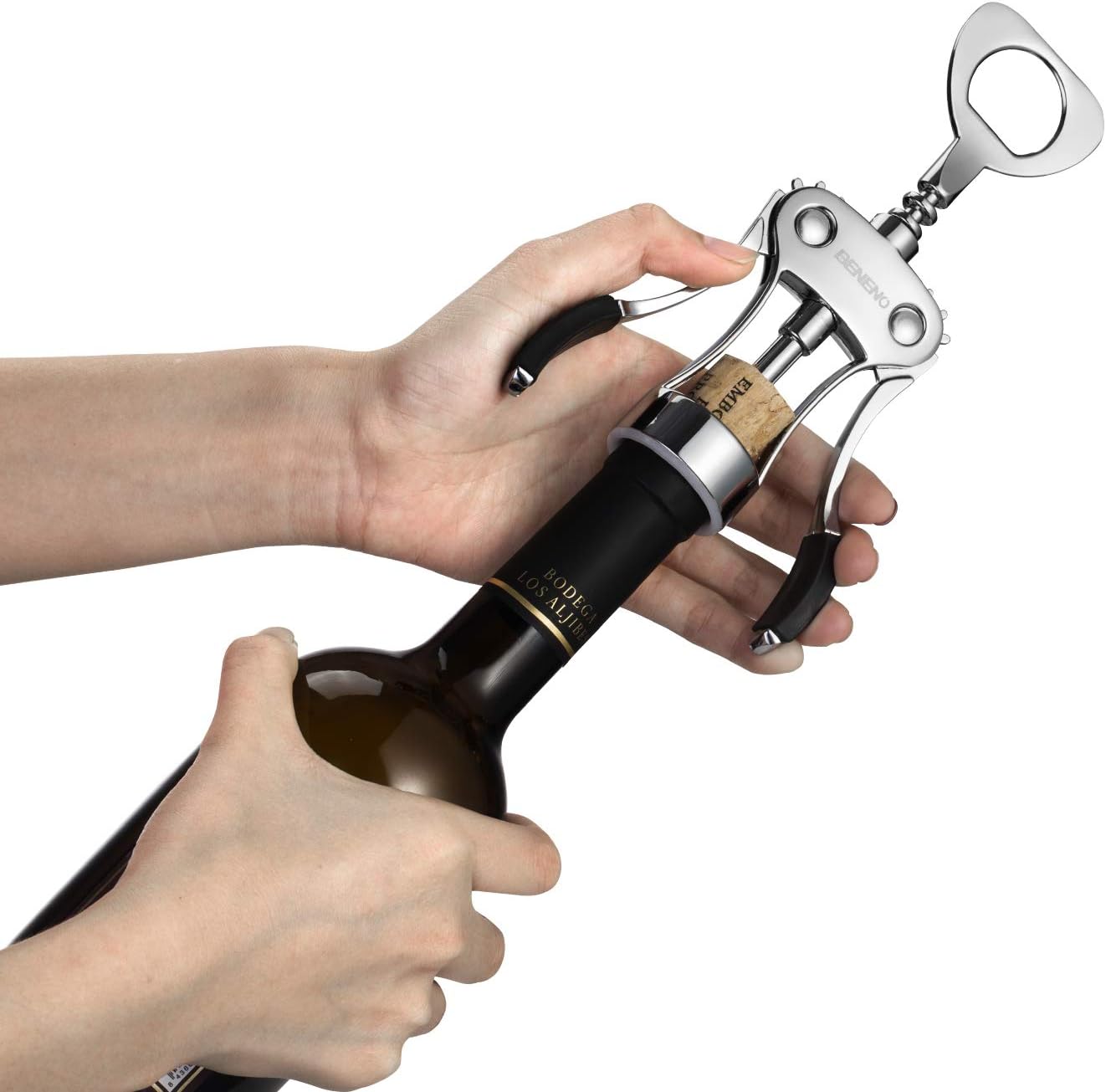 Beneno Wine Opener, Zinc Alloy Premium Wing Corkscrew with Multifunctional Bottles Opener, Sharp Wine Corkscrew with Ergonomic Non-Slip Wing Handle, Upgrade