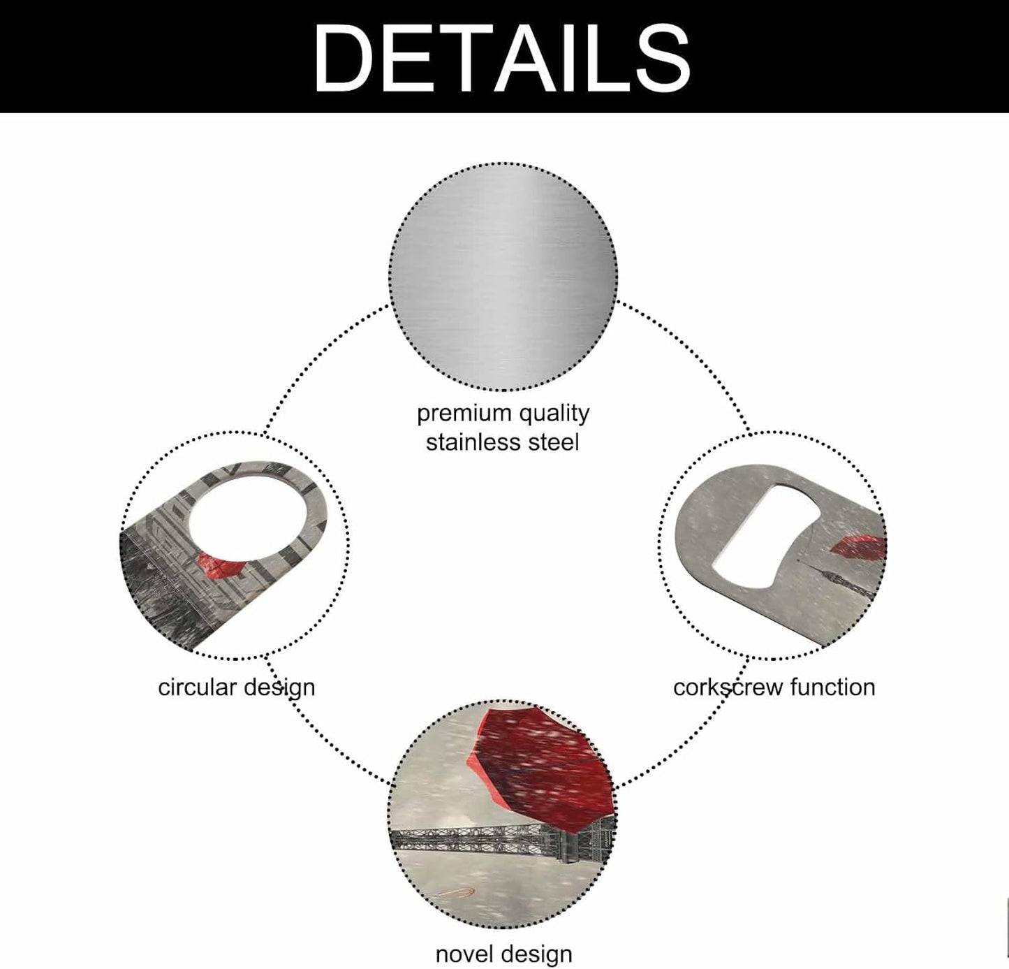 Eiffel Tower Stainless Steel Bottle Opener Raining Day Red Umbrella Black and White Street Romantic Scenic Flat Beer Bottle Opener Keychain for Home Kitchen Bar Restaurant Party Birthday Gift