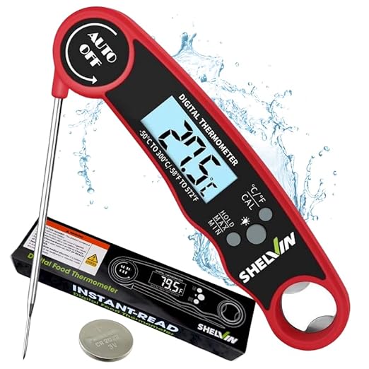 Digital Meat Thermometer with Bottle Opener - Waterproof Magnetic Instant Read Temperature Folding Probe for Cooking Hot Food Oil Fryer BBQ Grill Smoker Candy Liquids Beef Chicken Lamb Fish Pork