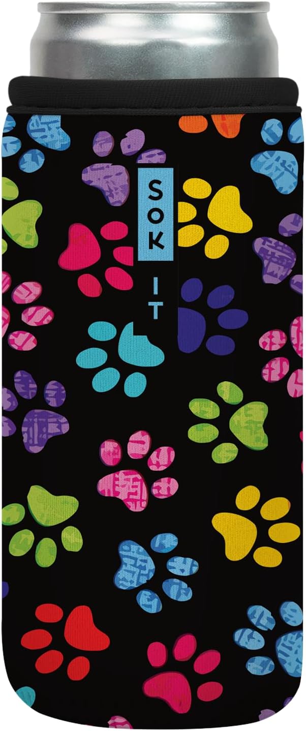 Sok It CanSok Sleeve for Beer & Soda Insulated Neoprene Cover (Pawsitive Vibes, 12oz Slim Can Sleeve)