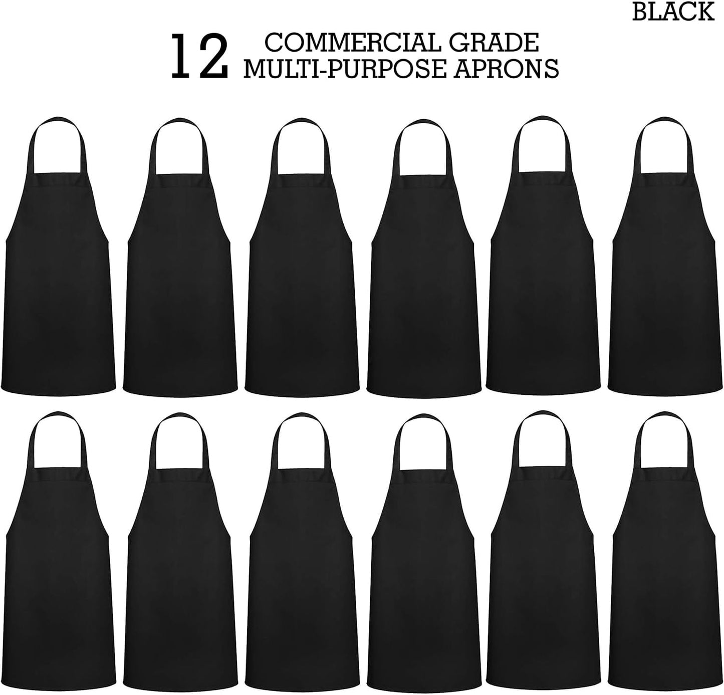 GREEN LIFESTYLE 12 Pack Professional Chef Apron – Grilling Aprons for Men, Waterproof Cooking Aprons for BBQ, Work or Restaurant Use, Kitchen Aprons for Women – Black, No Pockets