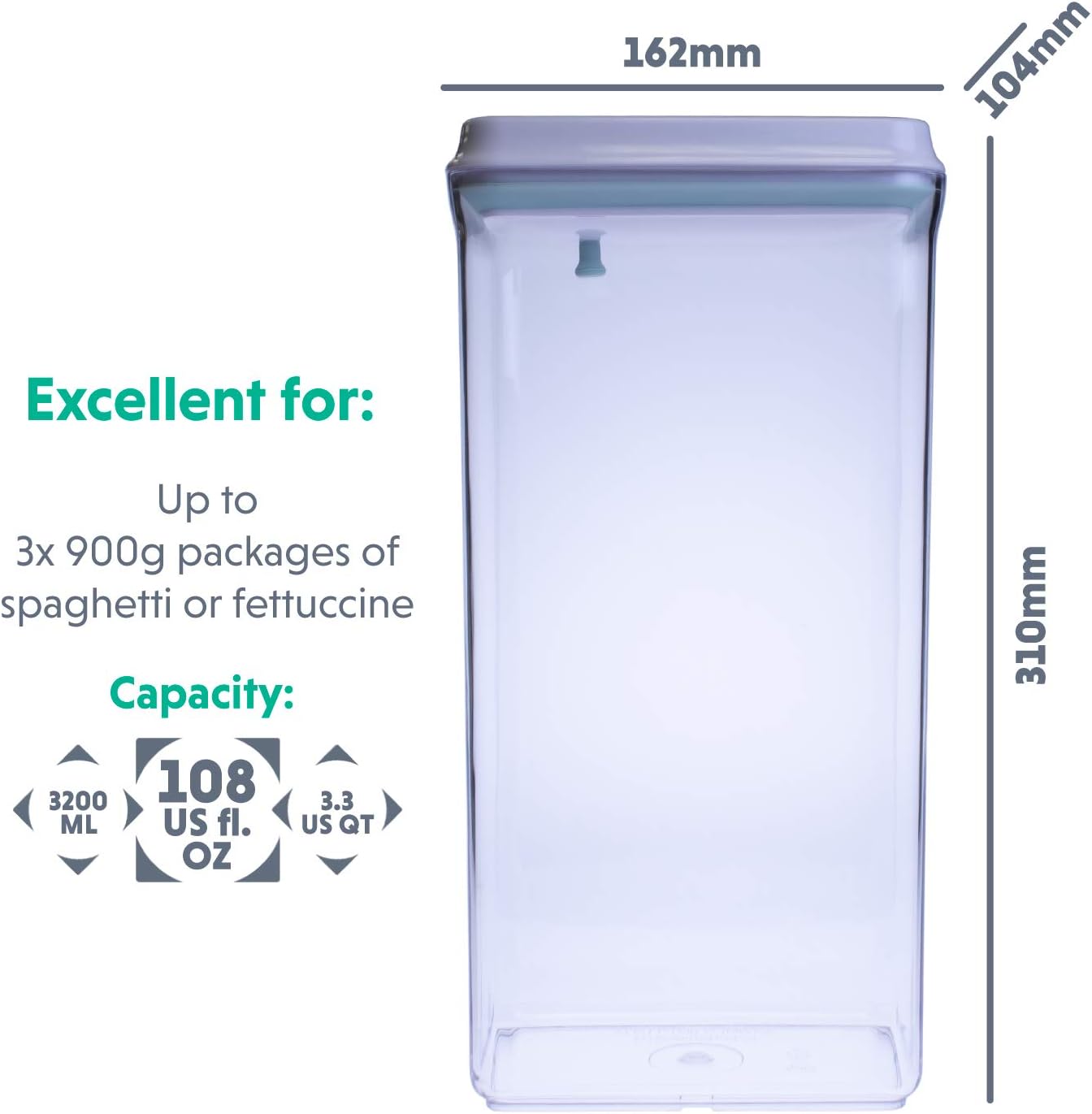 BopTop (1pc - Spaghetti/Cereal) Airtight Food Storage Container – Mechanical Silicone Seal Canister - BPA-Free - 3.3Qt