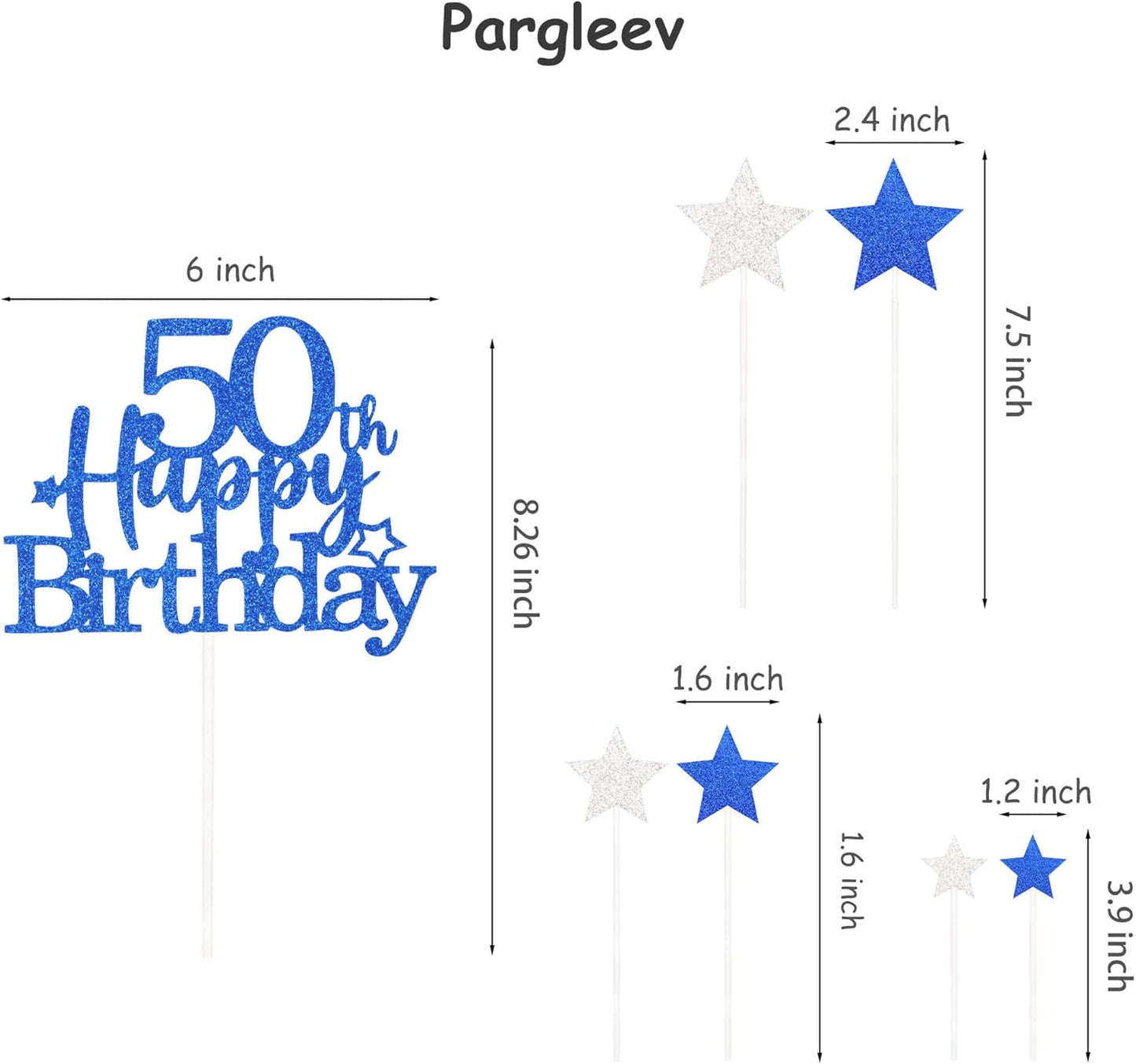 Glittery 50th Happy Birthday Cake Topper with Star,Personalised 50 Birthday Cake Toppers Party Decorations Party Supplies for Men Women Blue