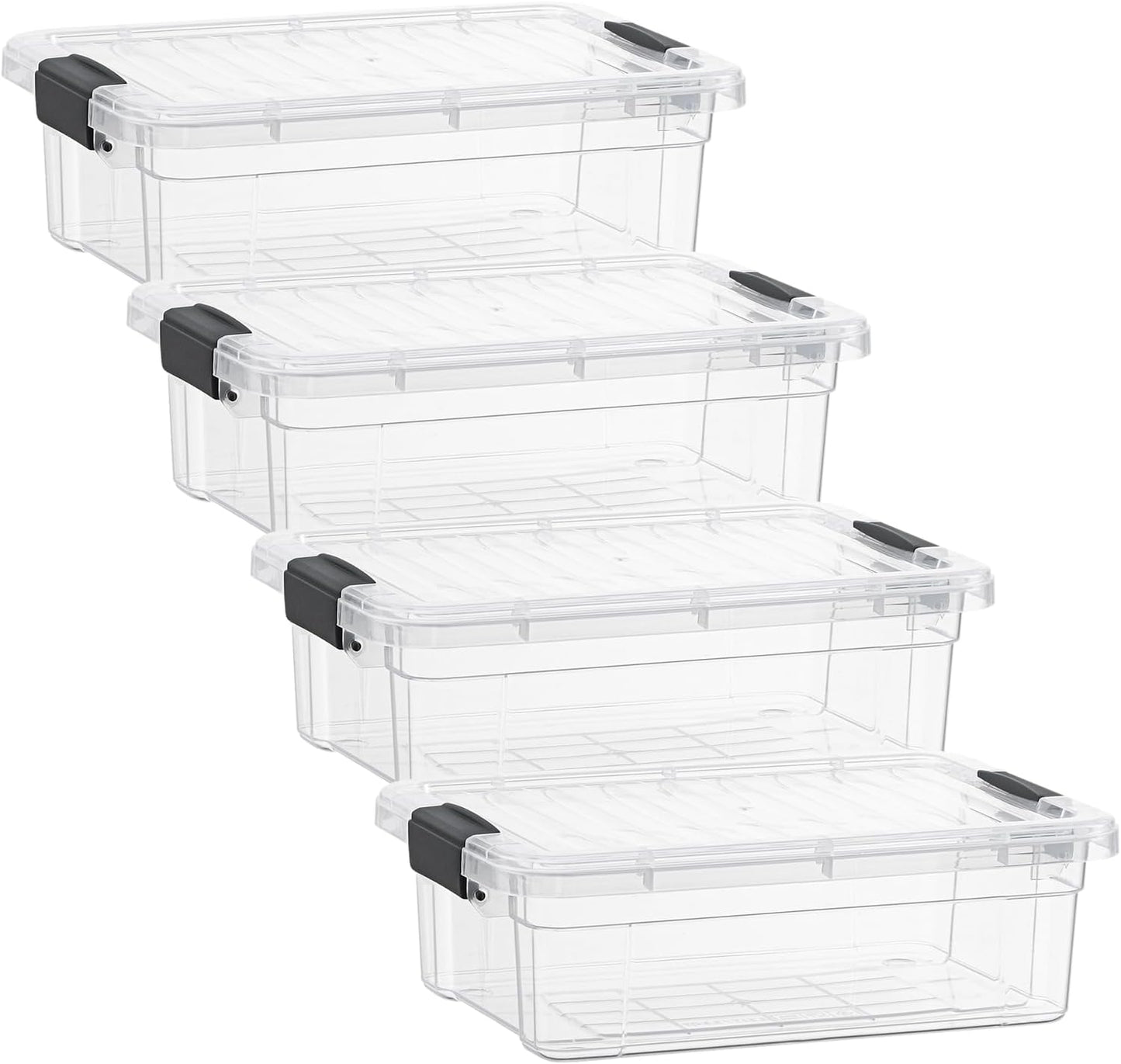 Superio Clear Storage Boxes with Lids, 2.5 Quart Plastic Container Bins for Organizing, Stackable Crates, BPA Free, Non Toxic, Odor Free, Organizers for Home, Office and Dorm, 4 Pack