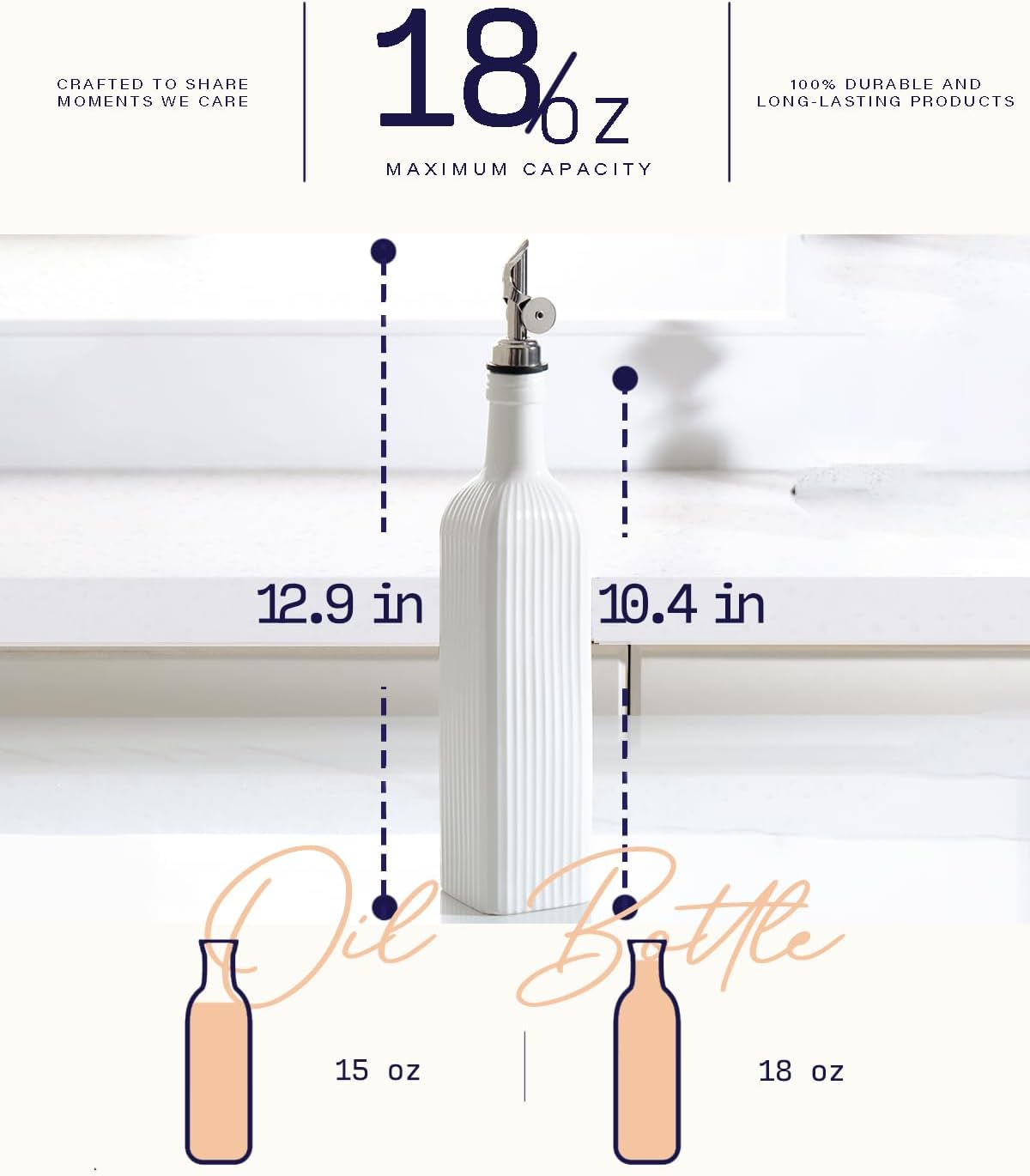 getstar 18 oz Olive Oil Dispenser Bottle for Kitchen, Ceramic Oil Bottle with Automatic Stainless Steel Pourer