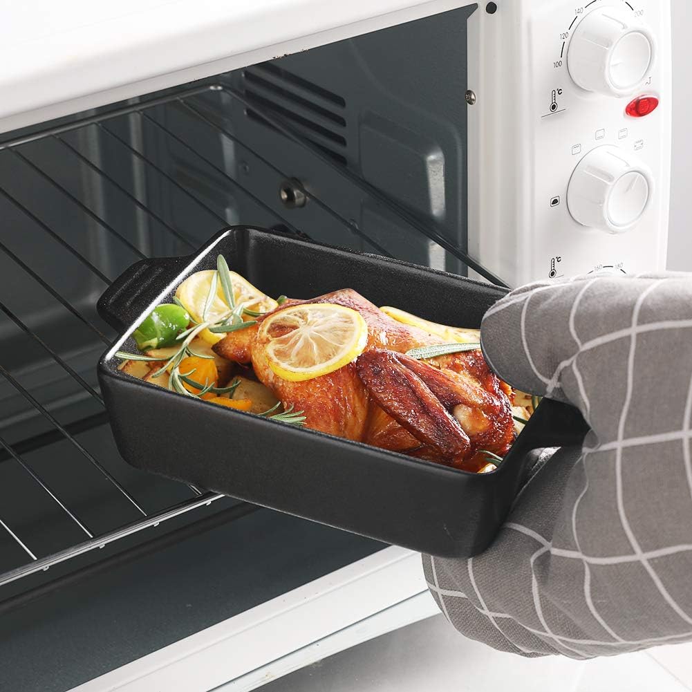 Sweejar Ceramic Baking Dish, Rectangular Small Baking Pan with Double Handles, 20 Oz for Cooking, Brownie, Kitchen, 6.5 x 4.9 x 1.8 Inches(Black)