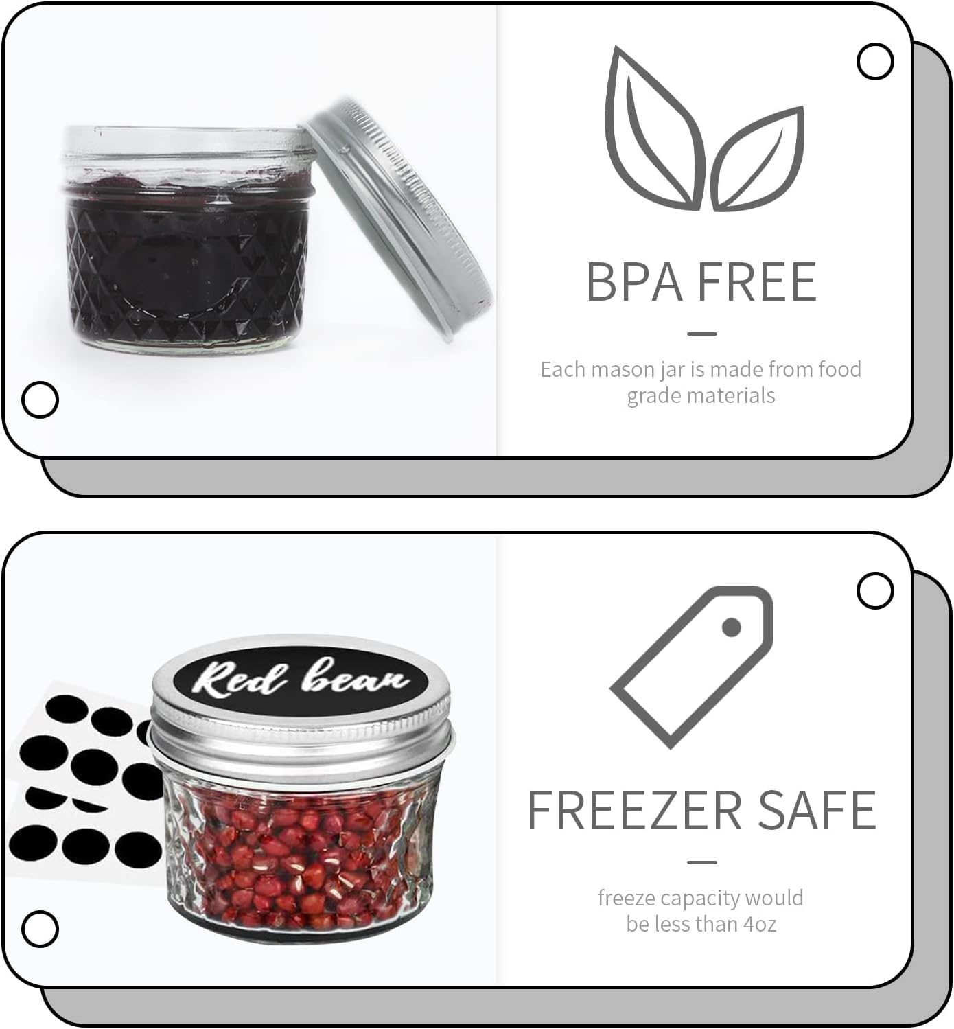 VERONES Mason Jars Canning Jars, 4 OZ Jelly Jars With One Piece Regular Lids, Ideal for Jam, Honey, Wedding Shower Favors, DIY Spice Jars, 40 PACK