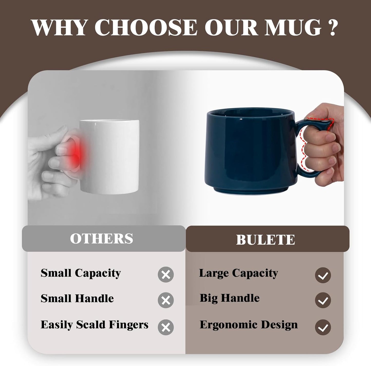 19 oz Large Coffee Mugs Set of 4, Stackable Ceramic Coffee Mugs with Large Handles for Coffee, Latte, Cappuccino, Milk, Dishwasher & Microwave Safe, Ideal for Men, Women, Dads and Moms (Blue)