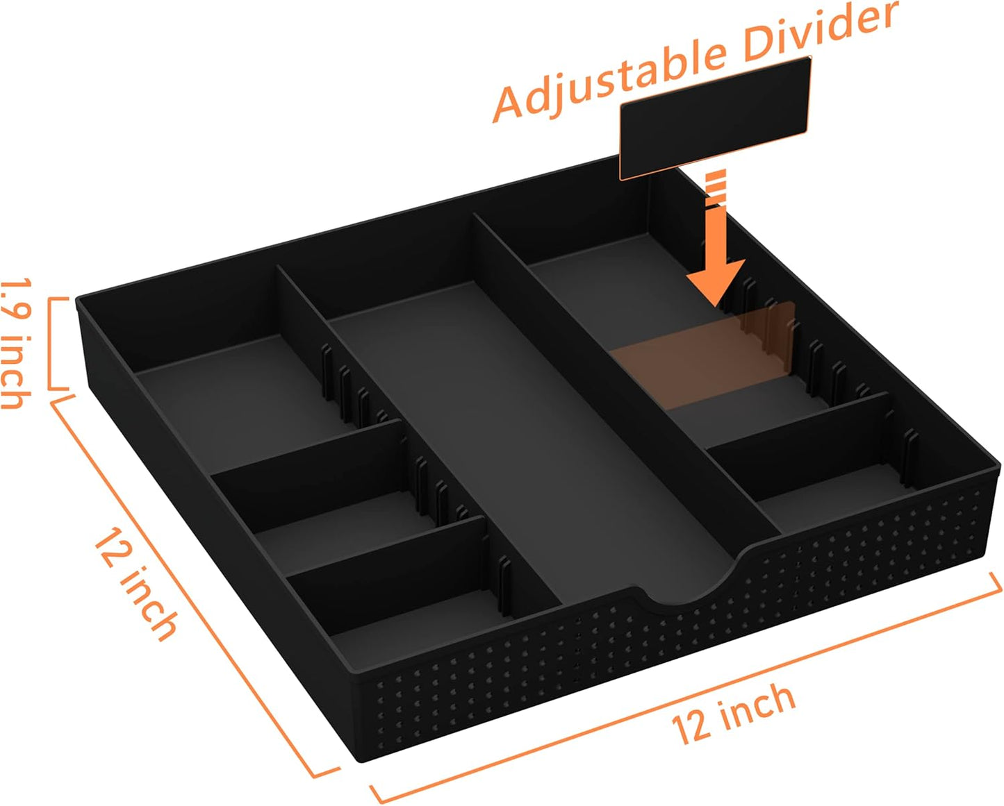 CAXXA 3 Slot Drawer Organizer with 4 Adjustable Dividers - 7 Compartments Junk Drawer Storage for Makeup & Vanity, Office Desk Supplies and Accessories, BLACK (2 pack)