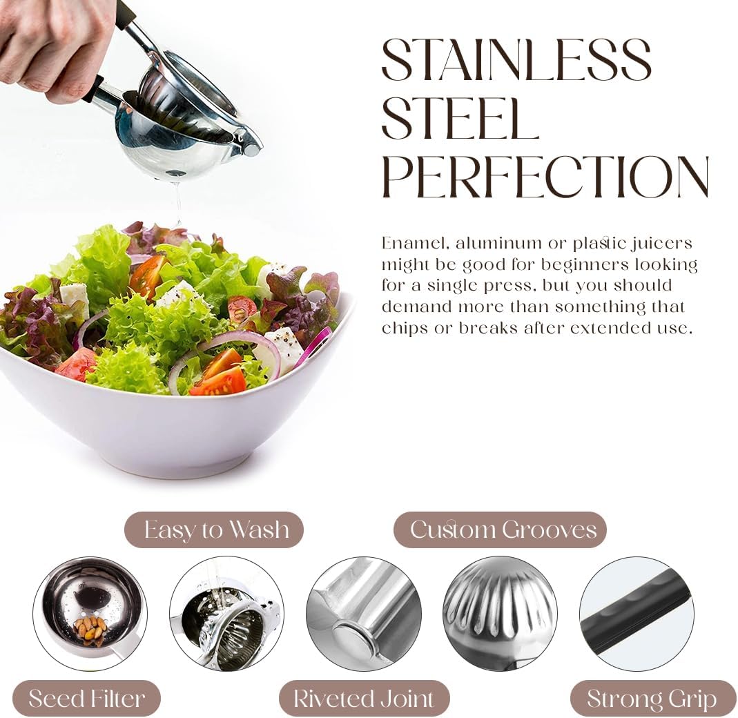Stainless Steel Lemon Squeezer and Lime Press - Heavy Duty Manual Citrus Juicer and Handheld Juice Press for Lemons, Limes, and Small Citrus Fruits