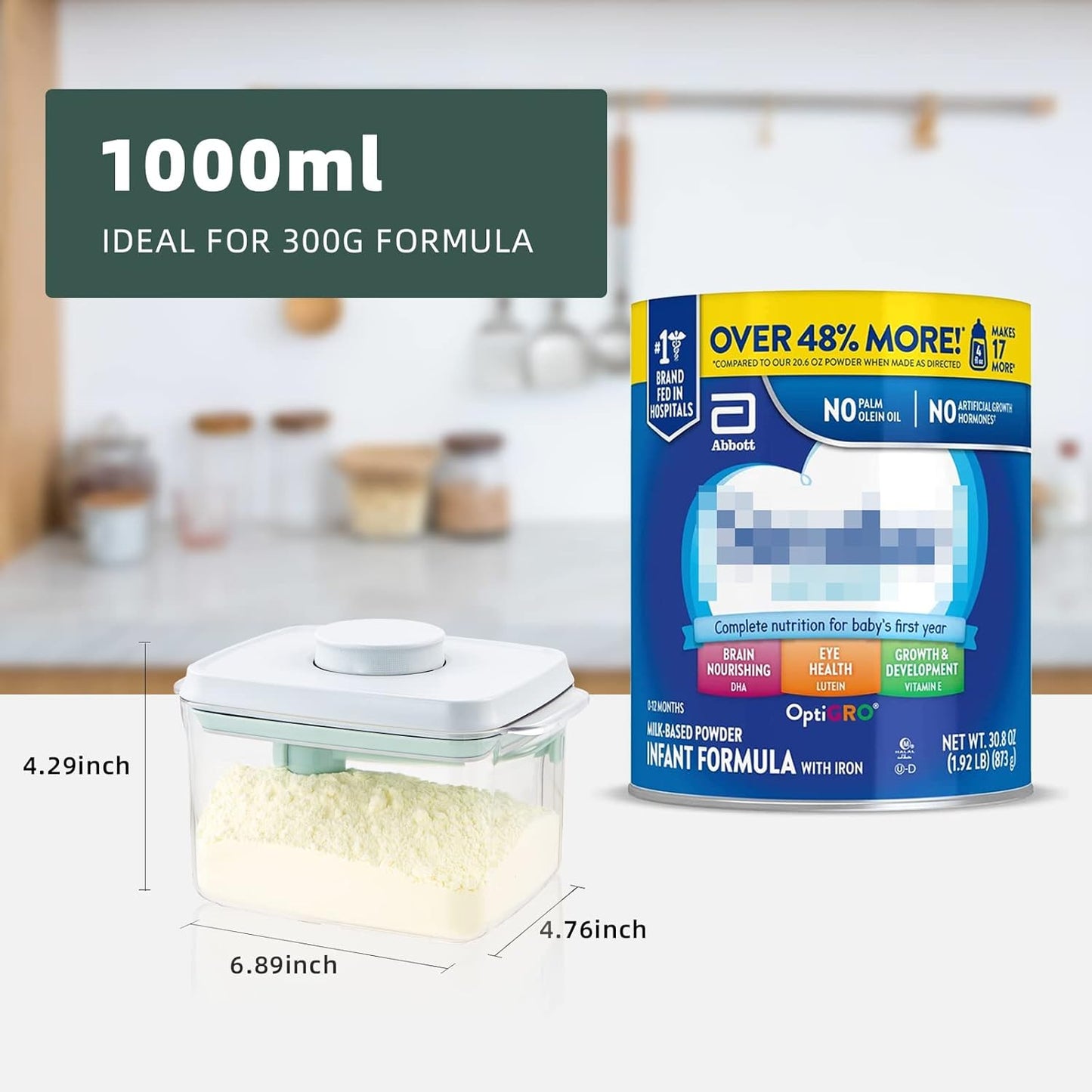 1000ml Formula Travel Container Airtight Formula Dispenser On The Go, 11OZ, 0.66LB, 300g, Clear