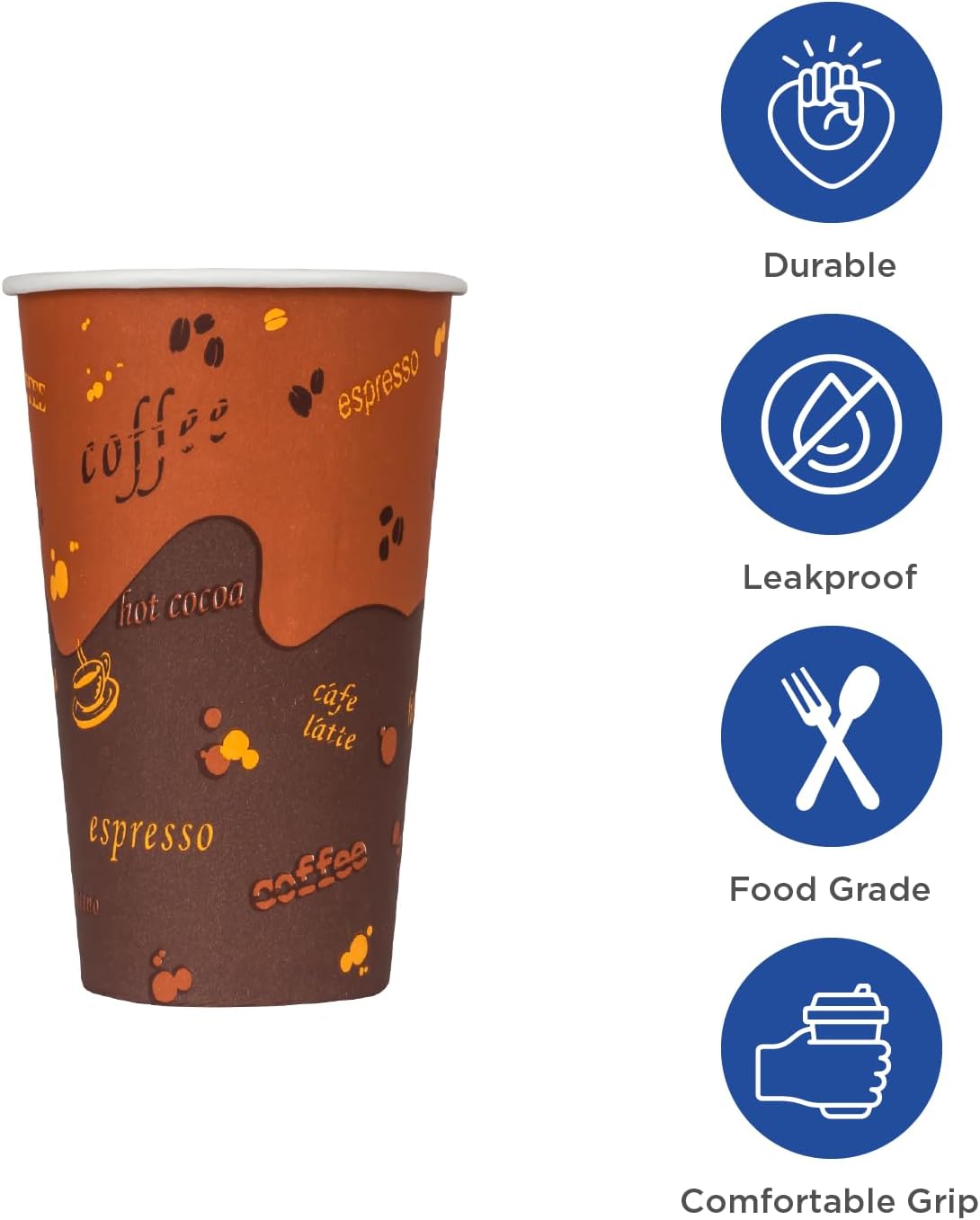 Karat 20 oz Paper Hot Coffee Cups [600 ct] Disposable, Leak-Resistant Double Poly-Lined Cups for Hot Beverages, 90mm (C-K520)