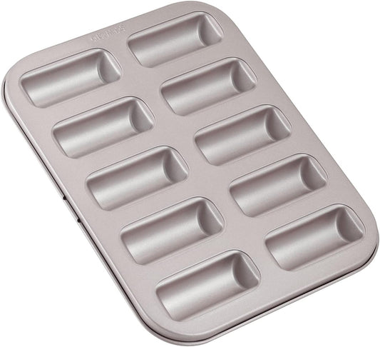 CHEFMADE Financier Cake Pan, 10-Cavity Non-Stick Rectangle Muffin Pan Biscuits Cookies Bakeware for Oven Baking (Champagne Gold)
