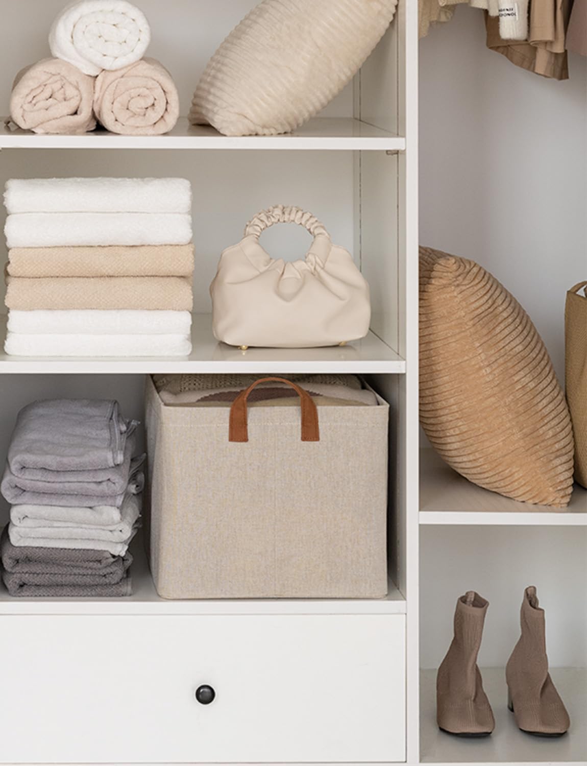 StorageWorks Storage Bins, Fabric Storage Bins for Shelves, Large Storage Baskets with Metal Frame, Closet Baskets and Bins with Handles, Brown and Beige, 2-Pack