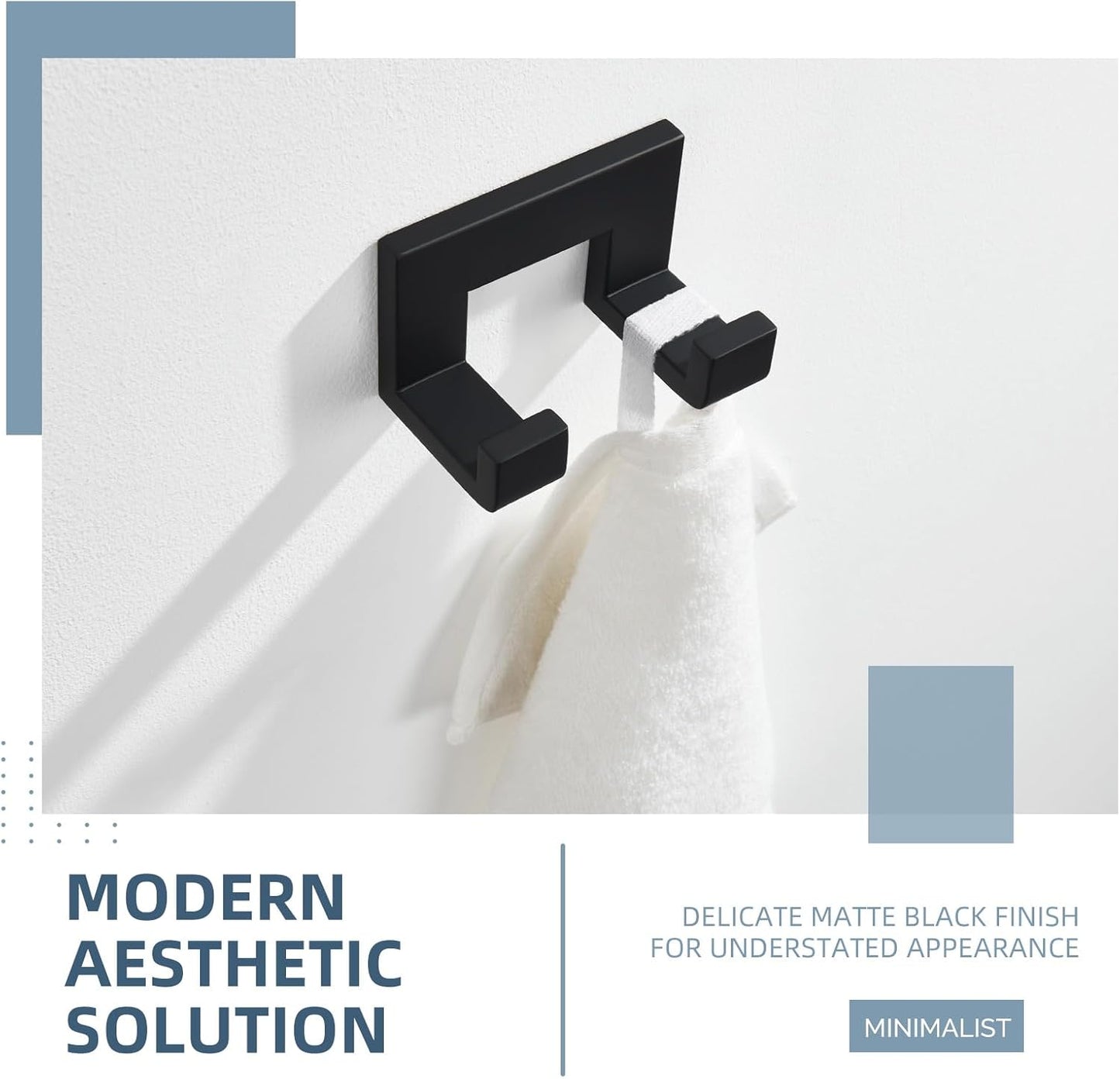 Angle Simple Double Towel Hook, Stainless Steel Bathroom Hand Towel Holder, Wall Coat Double Hook, Matte Black