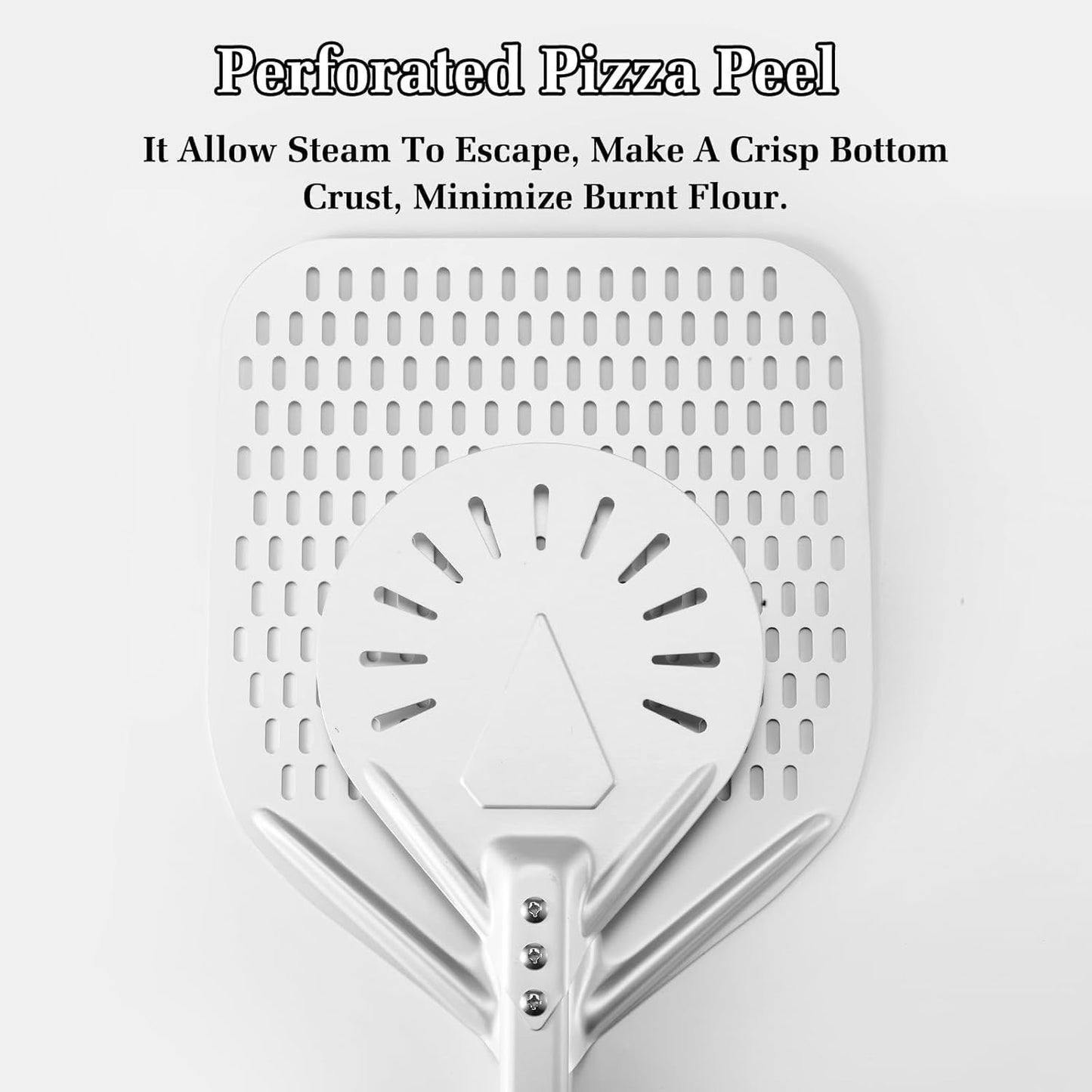 12 Inch + 7 Inch Perforated Pizza Peel Set, Pizza Turning Peel with Metal Handle, Pizza Spatula Paddle for Homemade Pizza Oven Accessories