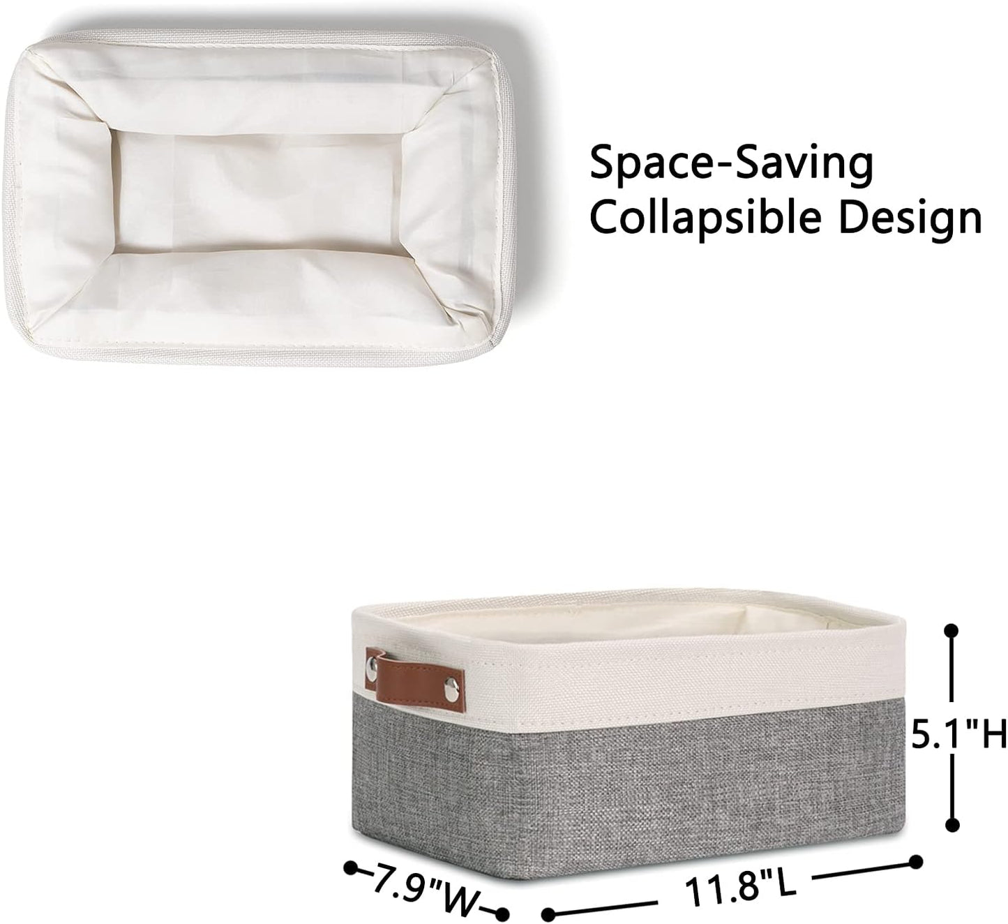 DULLEMELO Small Storage Baskets 6 Pack, Fabric Collapsible Gift Storage Baskets for Shelves, Closets, Nursery, Home, Office Organizing,Small Canvas Linen Rectangular Storage Bins (6-Pack, White&Grey)