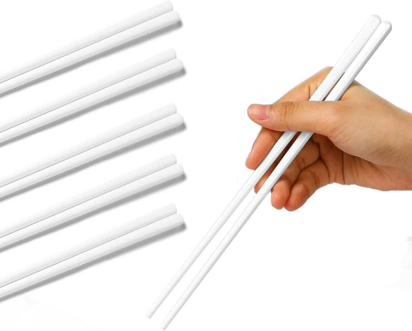LEETOYI Ceramic Chopsticks Set of 5, Porcelain Chinese Chopsticks Easy To Clean, 9.6-Inch (White)