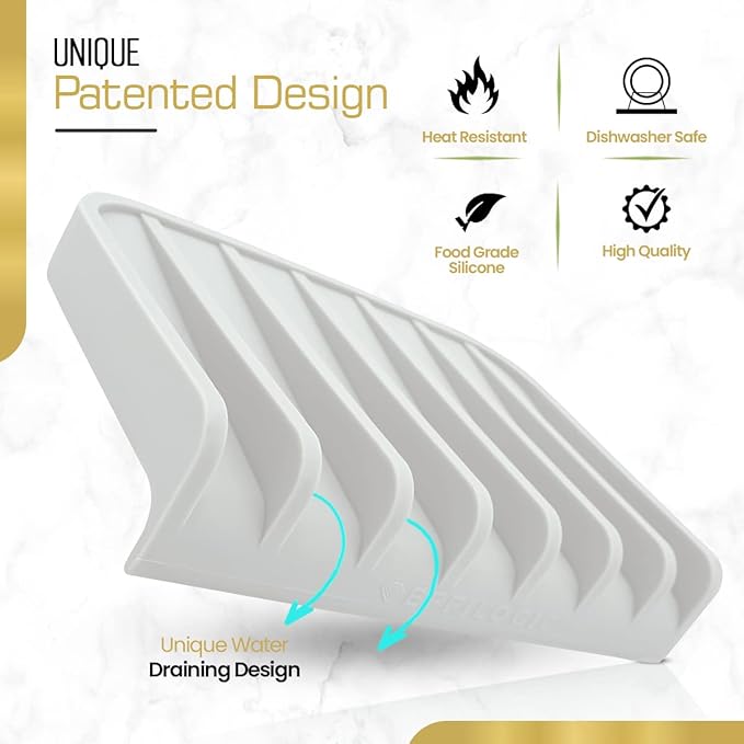 Effilogic Silicone Sponge Holder – Self-Draining Kitchen Sink Organizer, Quick Dry Mat and Counter Protector – Dishwashing Accessories for Sponges, Brushes, and Soap - Medium White