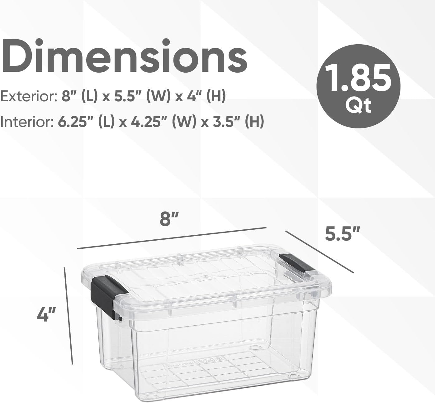 Superio Clear Storage Bins with Lids, Stackable Storage Box with Latches and Handles, Extra Small, 2 Pack 1.75 Quart