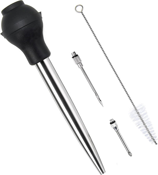 Best Utensils Stainless Steel Turkey Baster Commercial Grade Quality Silicone Bulb Including 2 Marinade Injector Needles And Brush For Easy Clean Up
