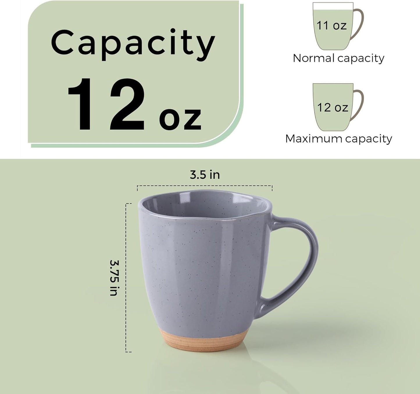 AmorArc 12oz Ceramic Coffee Mugs set of 6, Stylish Coffee Mugs with Rustic Terracotta Underside for Latte/Cappuccino/Milk/Cocoa, Dishwasher&Microwave Safe, Gray