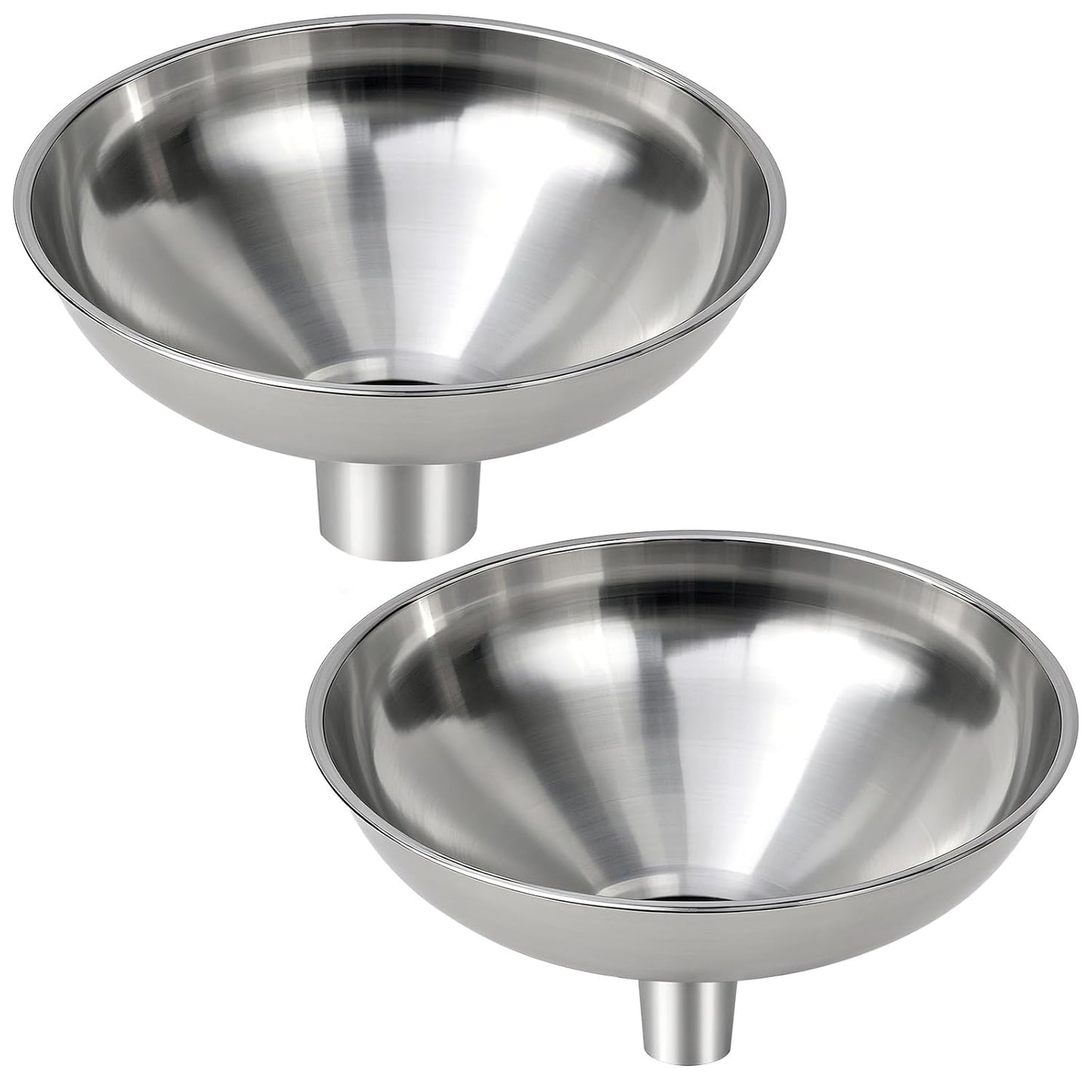 2 Pack Stainless Steel Kitchen Funnel Set for Filling Bottles - 2 Different Caliber Sizes, Seamless One-Piece Design for Transferring Oils Spices Powder Mixes (Easy to Clean)