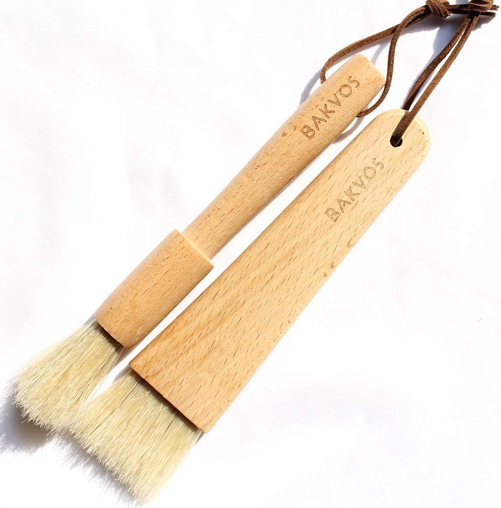 Pastry Brushes With Natural Wood and Bristles,Baking Brushes,Cooking Brushes,Food Brushes,Round and Flat,2 Pack