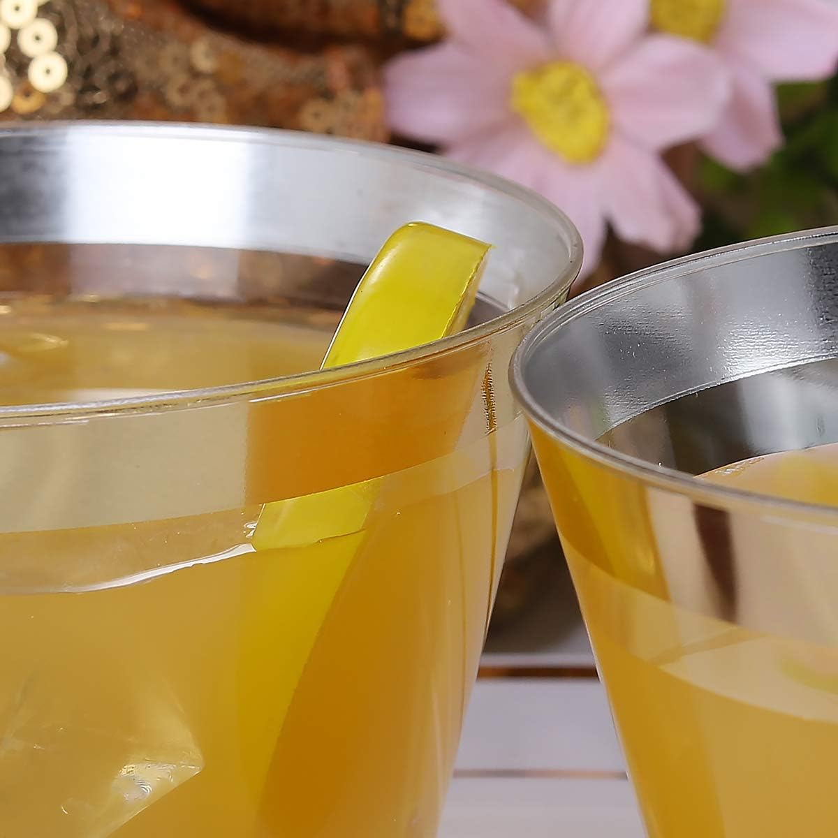 I00000 200 Pack Gold Plastic Cups, 9 Oz Elegant Clear Plastic Cups Gold Rimmed Disposable Wine Glasses Fancy Disposable Party Cup Wedding Cup Drinking Tumblers Cocktail Glasses Perfect for Party