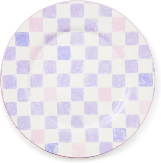 MACKENZIE-CHILDS Round Platter, Dishwasher-Safe and Microwave-Safe Stoneware Serving Platter, Lilac Check