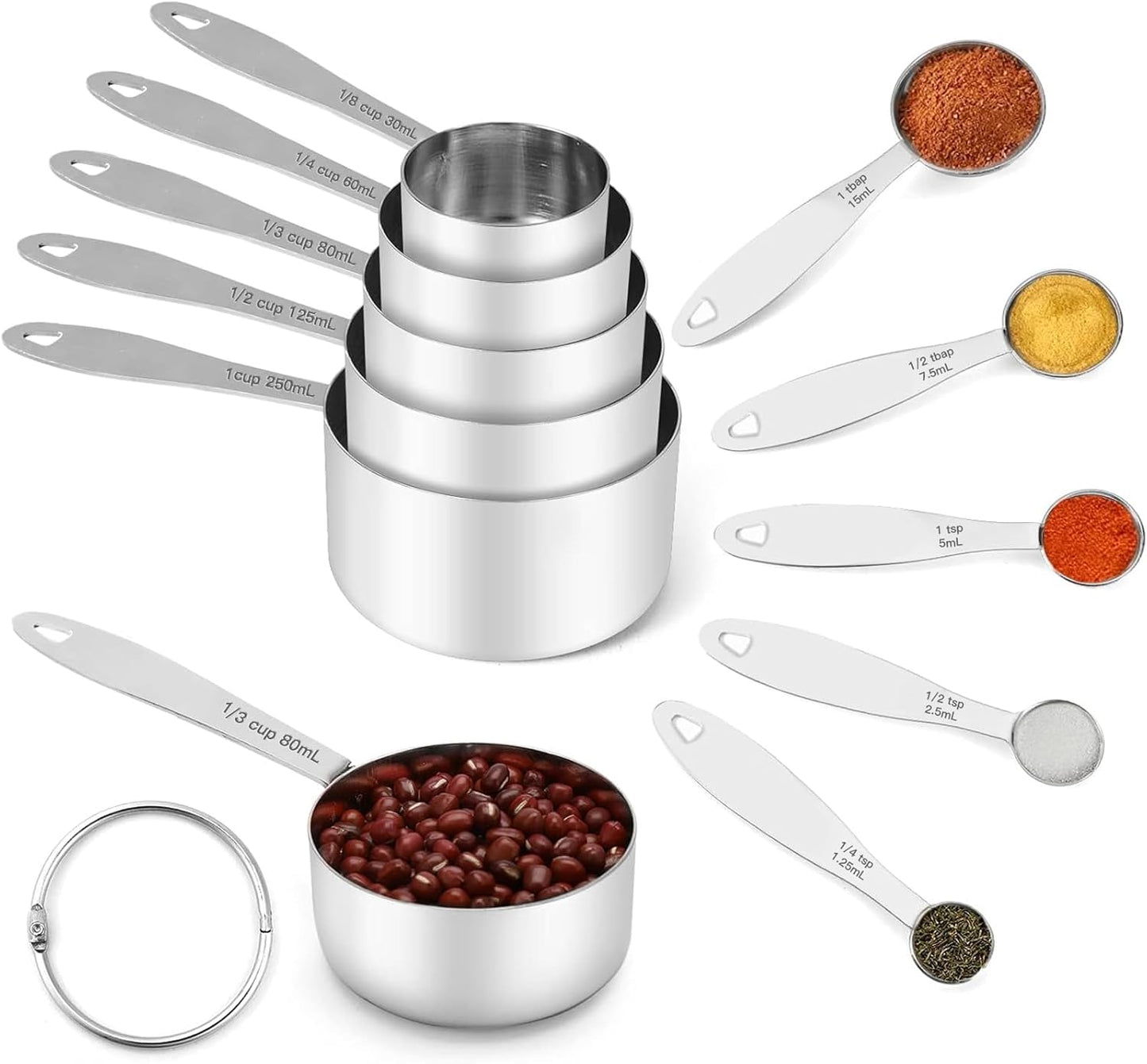 Joyhill Stainless Steel Measuring Cups and Spoons Set of 10 Piece, Stackable, Nesting Metal Measuring Cups for Dry & Liquid Ingredients, Cooking & Baking