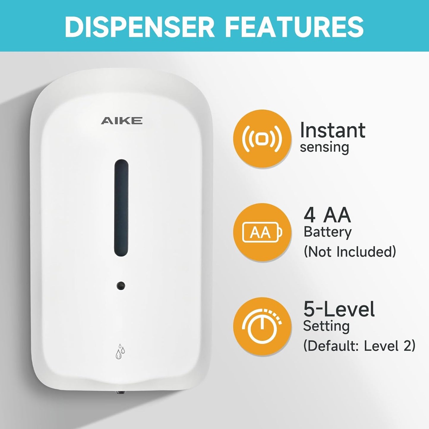 AIKE 33.8oz Automatic Wall Mount Liquid Soap Dispenser with Commercial ABS Construction, Model AK1226S(White)