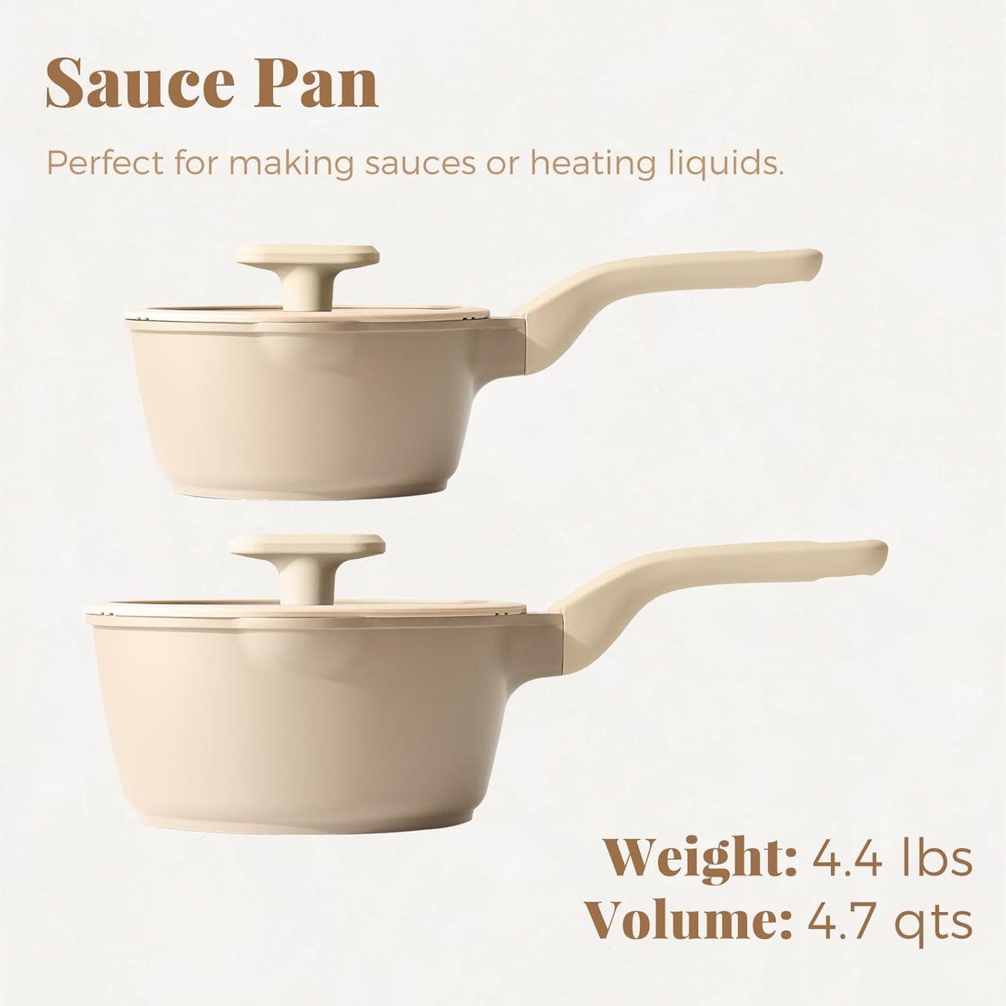 Nonstick Saucepan Set with Lids, 2QT and 2.7QT Sauce Pan Set, Non Toxic Sauce Pots with Pour Spouts for Multipurpose Use, PFOA Free, Induction Compatible Apricot