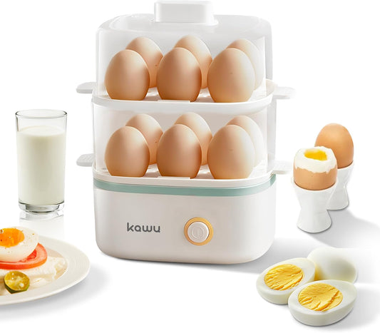 KAWU Double-layer Egg Cooker, Fast Electric Egg Boiler, Small Breakfast Machine, Safe and Easy to Operate, can Accommodate 12 Eggs, Suitable for RV Travel, Steamed Corn and Bread in Hotels