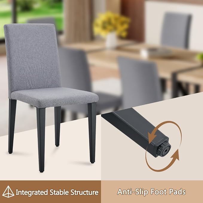 86.6" Dining Table Set for 8, Modern 9 Piece Wood Kitchen Table and Chairs Set, Rectangle Dining Room Table with 8 Linen Fabric Upholstered Chairs, Ideal for Home, Kitchen, or Apartment Dining