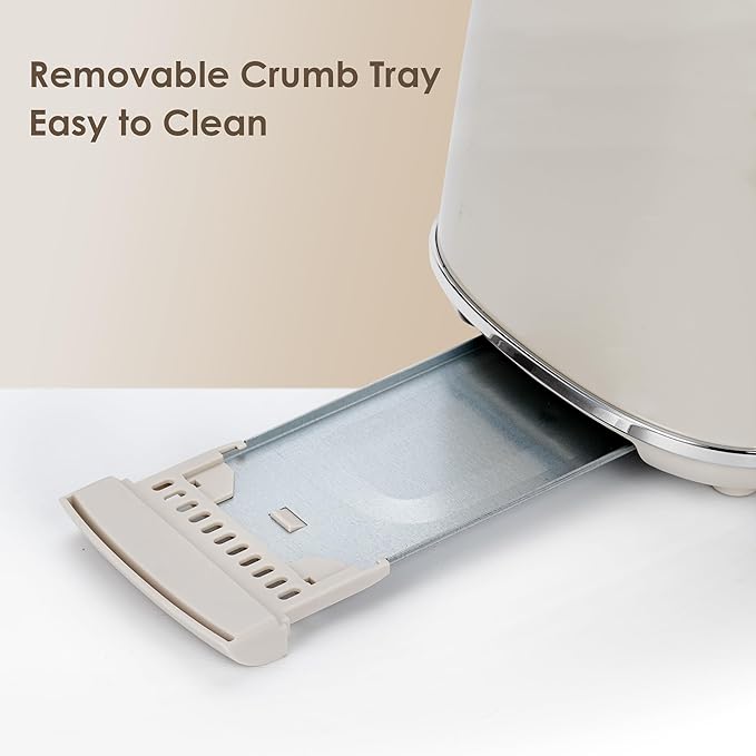 Roter Mond 4 Slice Toaster Retro Stainless Steel Toaster with Bagel, Cancel, Defrost Function and 6 Bread Shade Settings Bread Machine, Long Extra Wide Slots and Removable Crumb Tray, Cream