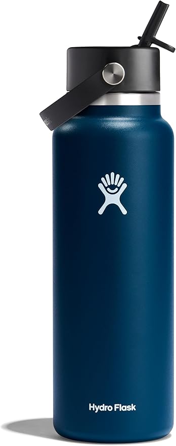 Hydro Flask Water Bottle - Insulated Stainless Steel - Wide Straw Lid, Non Spill, Leakproof in 40 Oz Indigo Blue