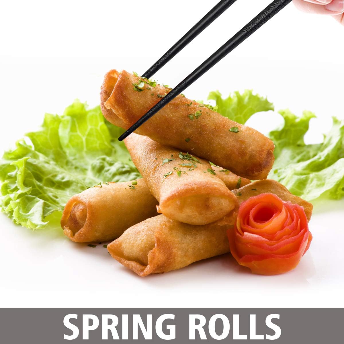 GLAMFIELDS 10-Pairs Fiberglass Chopsticks - sushi Reusable Chop sticks for food, Dishwasher Safe, 9.5 Inches - Black Flower