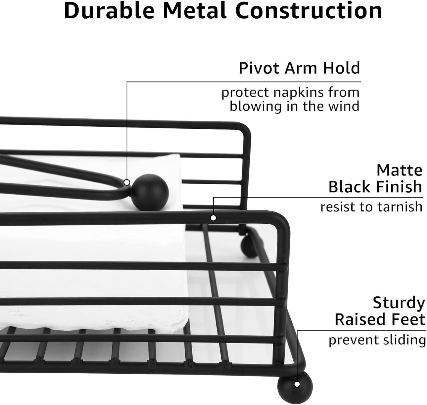 3PCS Napkin Holders for Paper Napkins, Black Flat Napkins Holders, Metal Napkin Dispenser for Kitchen Tables, Farmhouse, Dinner, Outdoor
