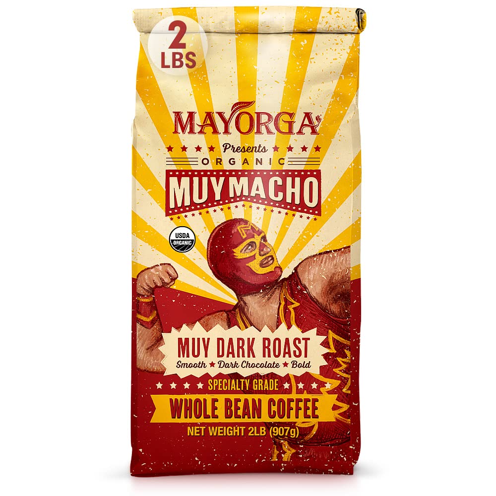 Mayorga Intense Dark Roast Coffee, 2 lb bag - Muy Macho Blend, the World's Strongest Organic Coffee - 100% Arabica Whole Coffee Beans - Bold Flavor - Specialty Grade, Non-GMO, Direct Trade
