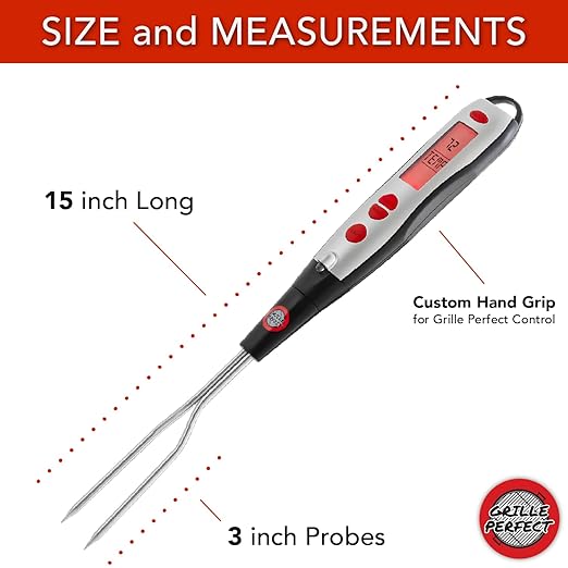 Digital Meat Thermometer Fork for Grilling and BBQ Fast Read Electronic Probes with Ready Alarm Quick Accurate Barbecue Temperature for Steak Chicken Hot Grilled Food