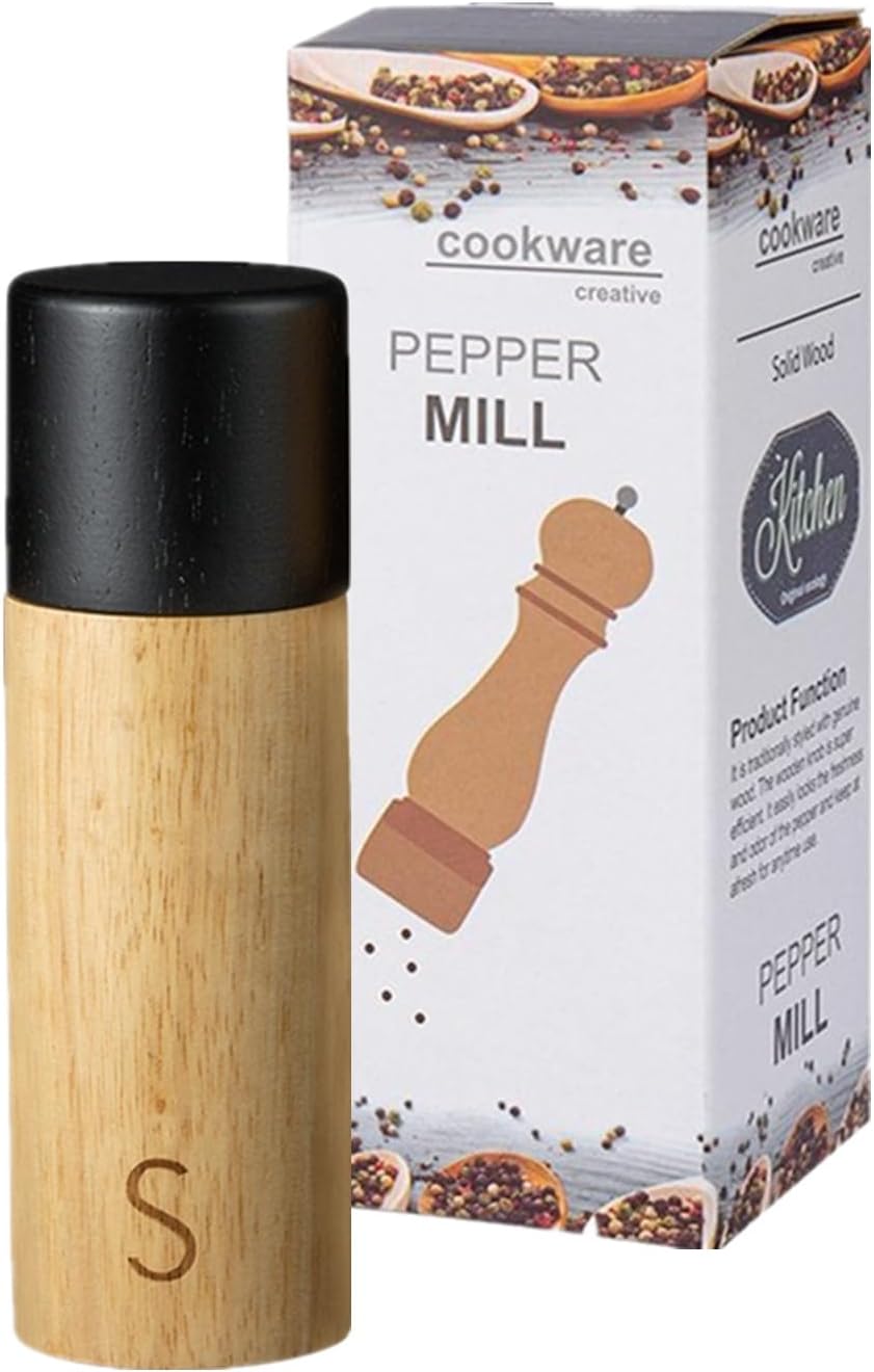 1pc Kitchen Household Manual Seasoning Bottle Oak Pepper Grinder (7” Black lid (Color Box Packaging))