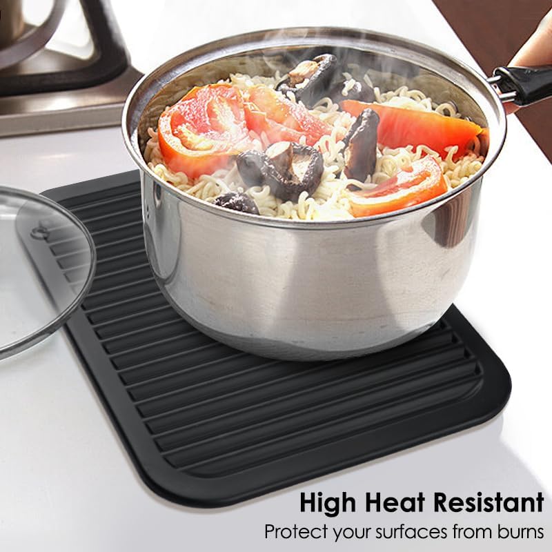 Silicone Trivets for Hot Pots and Pans, 4 Pack Heat Resistant Pot Holders for kitchen, Large Silicone Trivet Mat for Hot Dishes, Black Hot Pads for Kitchen Counter, Hot Mats Spoon Rest, 9 * 12 Inches