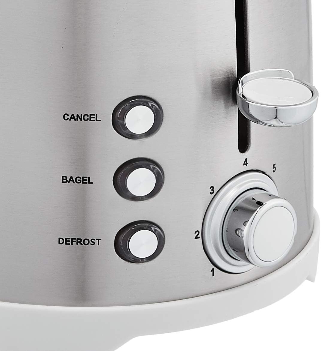 Amazon Basics 2 Slice Cool Touch Stainless Steel Toaster with 7 Browning Settings, Extra Wide Slots (for Bagels, Waffles, Specialty Breads), Removable Crumb Tray, Cancel Button, 800W, Brushed Silver