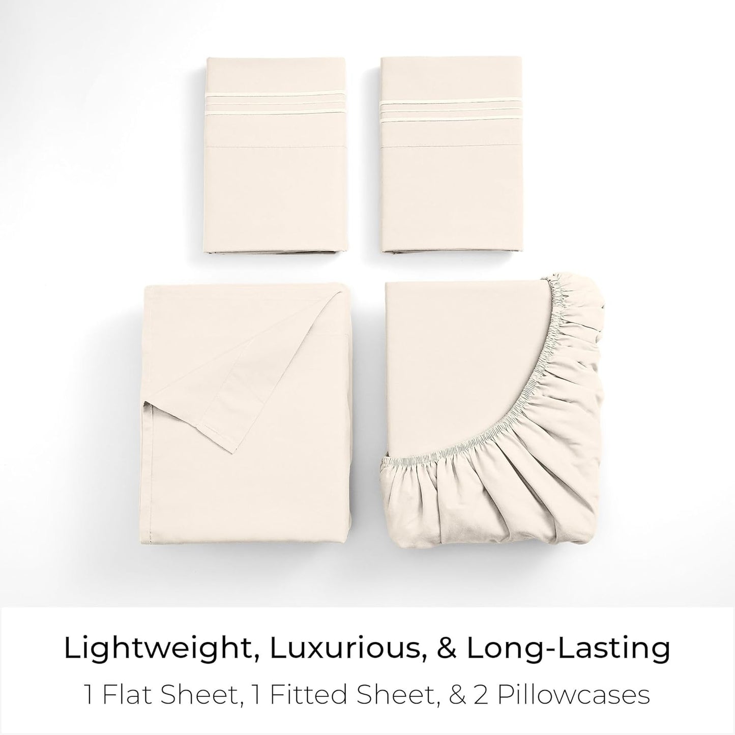 Mellanni Full Sheets Set - 4 PC Iconic Collection Bedding - Hotel Luxury, Extra Soft, Cooling Bed Sheets - Wrinkle, Fade, Stain Resistant (Full, Golden Ivory)