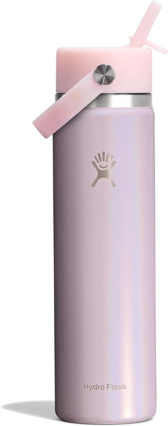 Hydro Flask Water Bottle - Insulated Stainless Steel - Wide Straw Lid, Non-Spill, Leakproof in 24 Oz Glimmer Pink