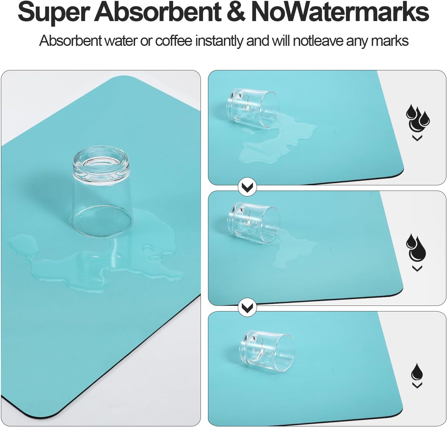 Dish Drying Mat for Kitchen Counter | Coffee Bar Mat for Countertops | Heat Resistant Drainer Mat with Non-slip Rubber Backed | Hide Stain Kitchen Absorbent Draining Mat | Turquoise 18"x28"