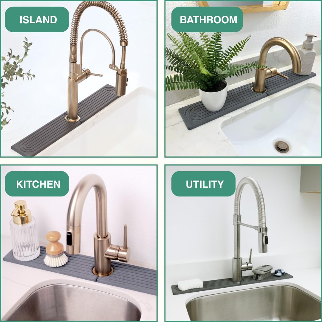 Drying Stone Faucet Mat for Kitchen Sink | Diatomite Sink Tray | Super Absorbent Quick Drying Stone Mat | Kitchen Tray for Counter | Faucet Splash Guard for Bathroom Counter (Dark Gray, 23.6" x 3.9")