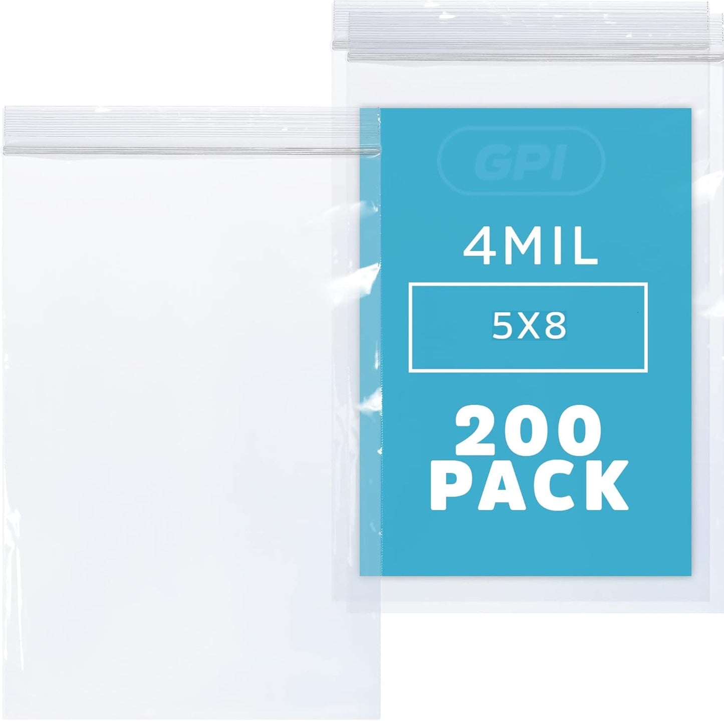 CLEAR PLASTIC RECLOSABLE ZIP BAGS - Bulk GPI Pack Of 200 5"x8" 4mil Thick Heavy Duty strong & Durable Poly Baggies With Resealable Zipper Lock For Travel, Storage, Packaging & Shipping.
